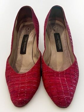 Vintage Mario Valentino Red Woven Leather Twist Heel Pumps Size 7.5